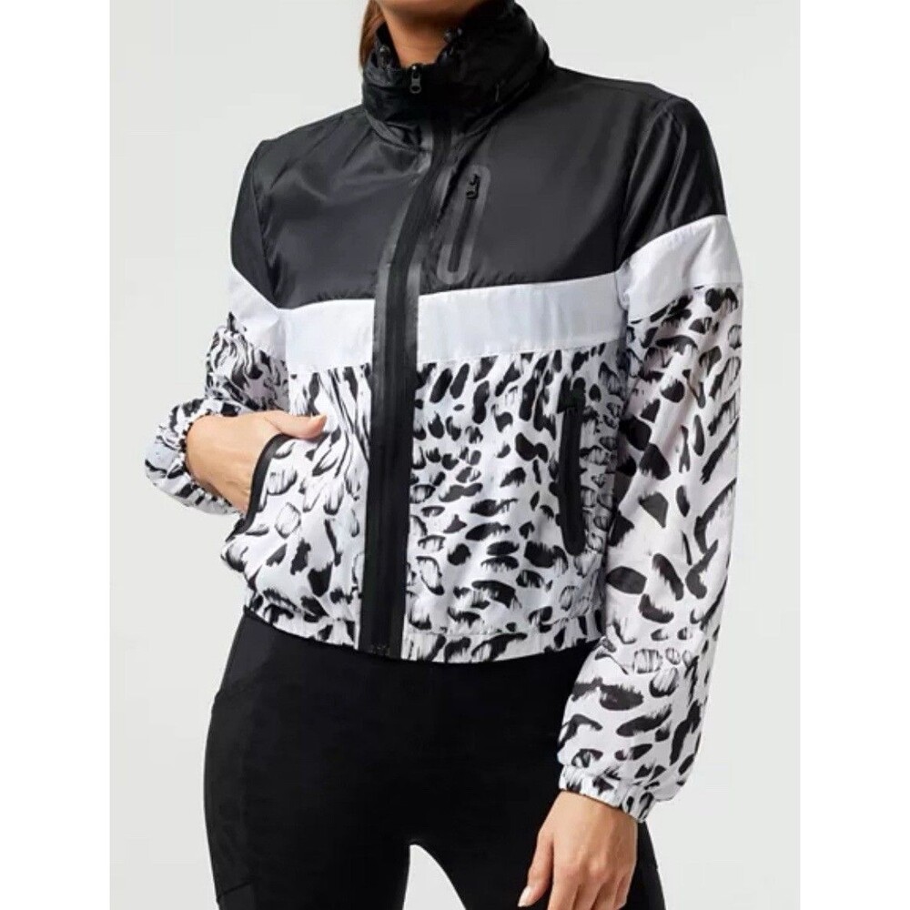 Blanc Noir Black/White Spotted Delilah Light Jacket ANIMAL PRINT Gym Run Size L
